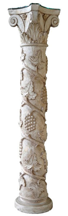 Solid wood Solomonic column with Corinthian capital and grape vine bas-relief carvings