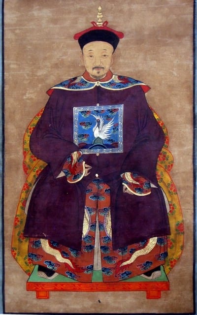 Antique painting of a Chinese official on textile