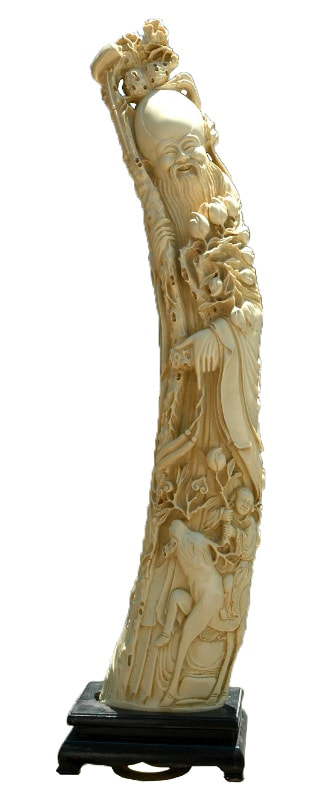Faux ivory statue of Chinese god of longevity Shou Lao