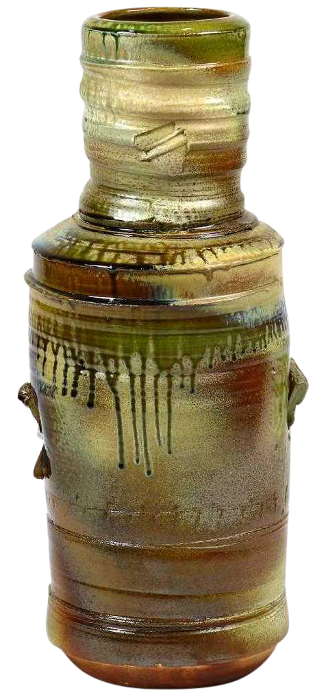 Large wood ash glazed bottle shaped studio pottery by Craig Easter
