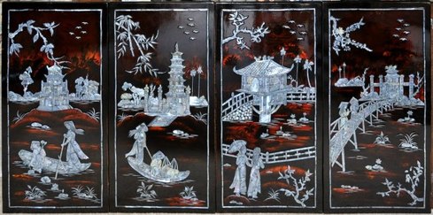 PictureHuge Korean mother of pearl lacquer painting showing a natural scenery