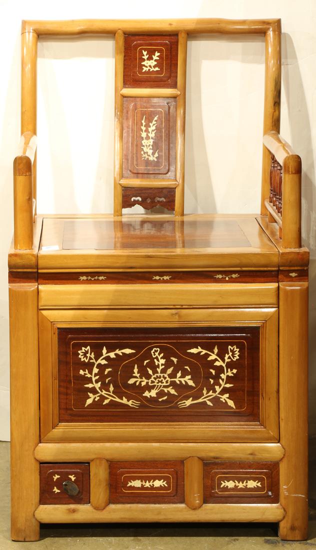 Chinese wooden commode chair with inlaid panels