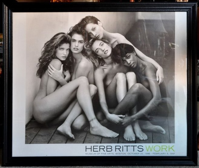 Framed poster of iconic photograph by Herb Ritts: <i>Stephanie, Cindy, Christy, Tatjana, Naomi, Hollywood, 1989