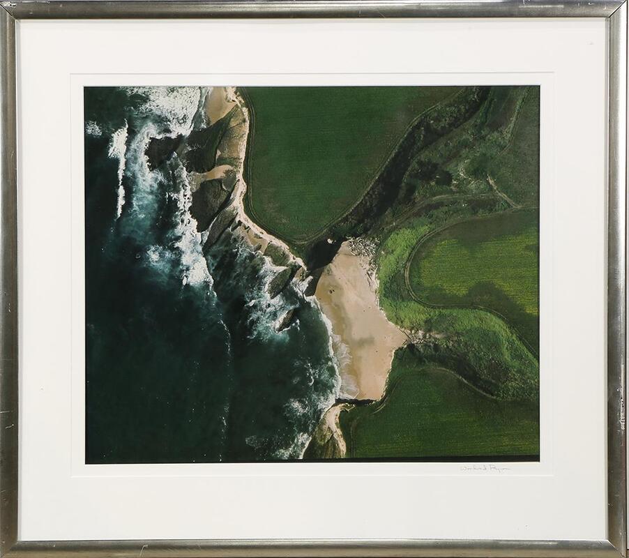 Framed aerial photograph of Northern California coast and farm by Woodward Payne