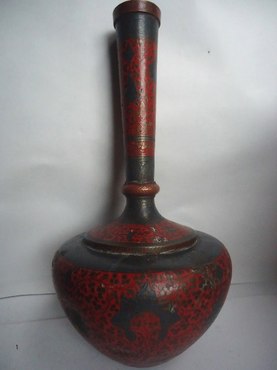 Old red enamel cloisonne metal flower vase