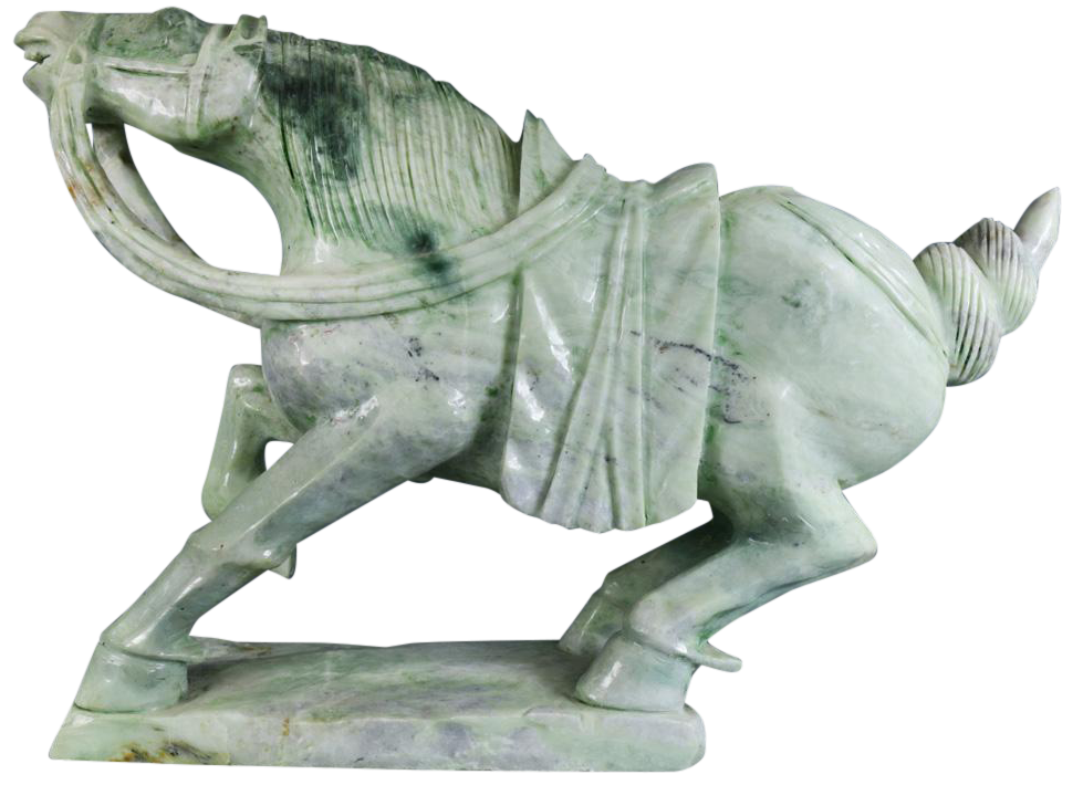 Large Chinese Tang style light green spinach jade horse
