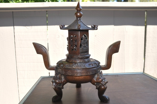 Pagoda shaped Chinese bronze incense burner