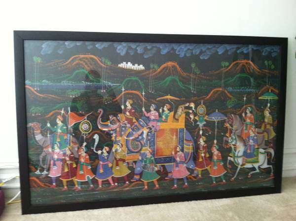 Indian silk painting depicting a royal procession