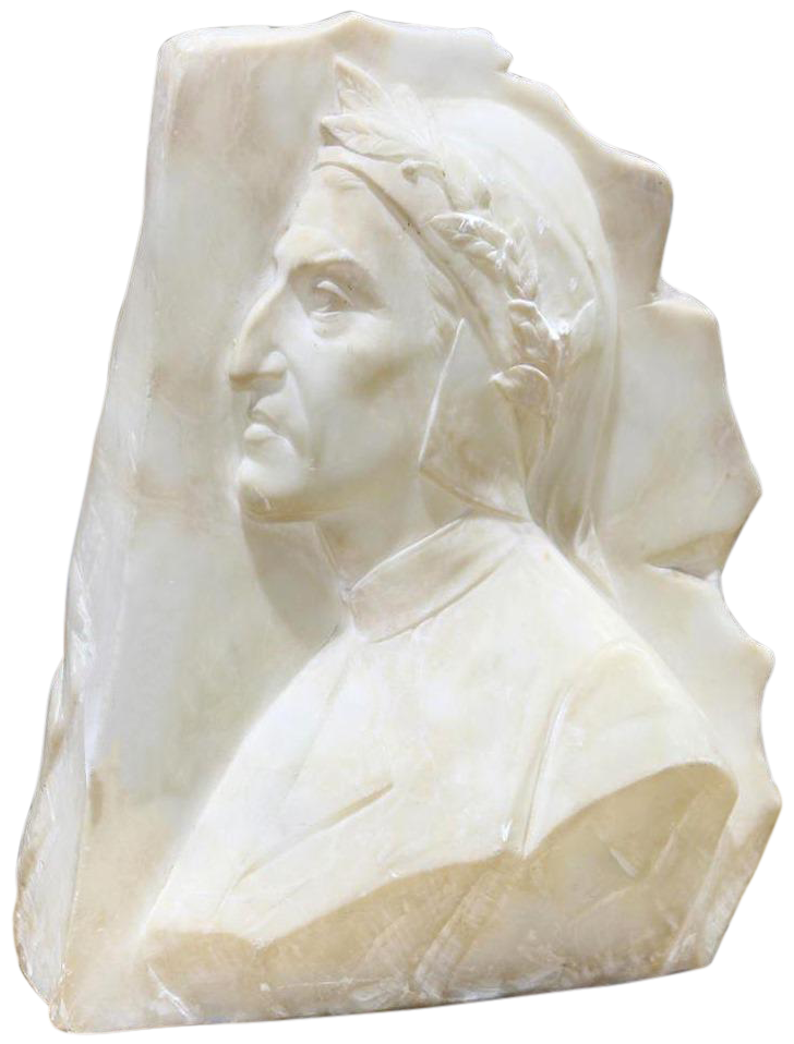 Antique alabaster relief carved bust of Dante Alighieri by Italian sculptor Emilio Fiaschi​