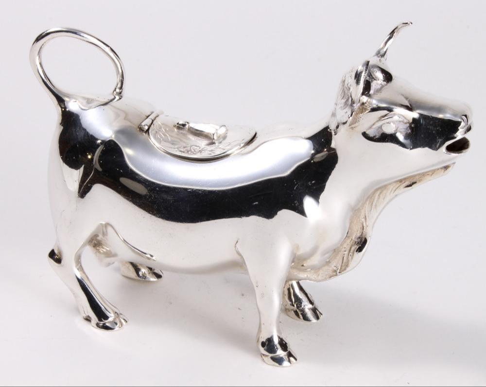 Antique American sterling silver bull form creamer