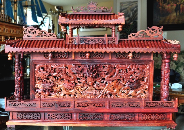 Chinese intricately carved wooden dragon wall sculpture