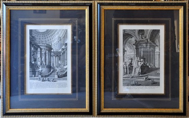 Pair of framed reproduction of etchings by Giovanni Battista Piranesi