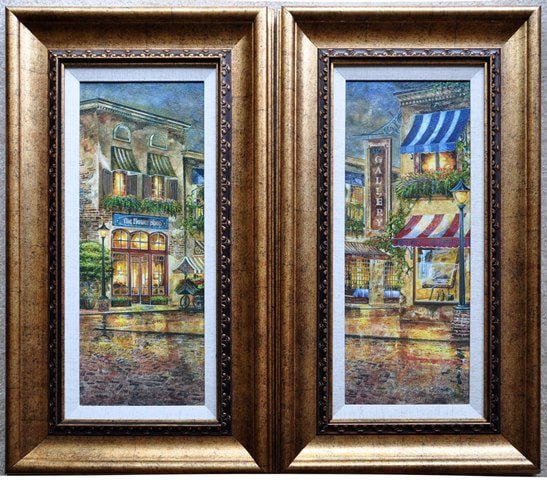 Pair of beautiful framed art of flower shop and gallery