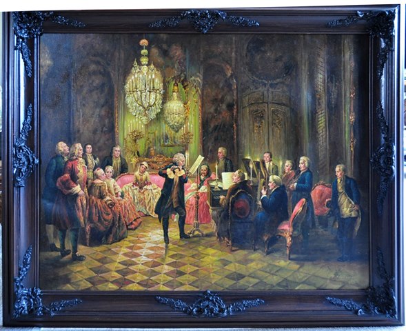 Hand painted reproduction of the painting Flute Concert with Frederick the Great in Sanssouci by Adolph Menzel​