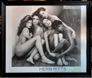Framed poster of iconic photograph by Herb Ritts: Stephanie, Cindy, Christy, Tatjana, Naomi, Hollywood, 1989.