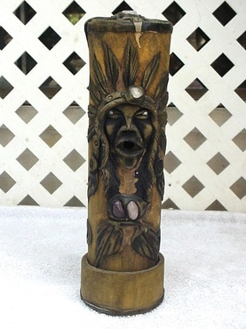 Bamboo incense holder with Native American relief art