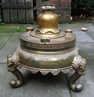 Large and heavy Asian antique brass Foo Dog censer