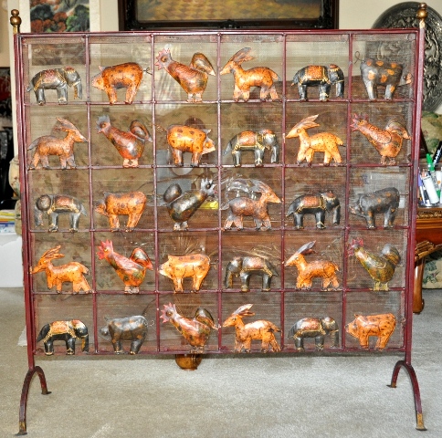 Rare French countryside fireplace screen with animal figure motifs
