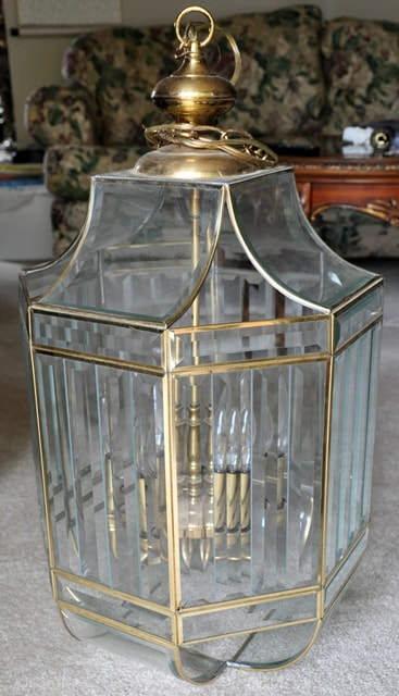 Large beveled glass and brass octagonal foyer hanging light