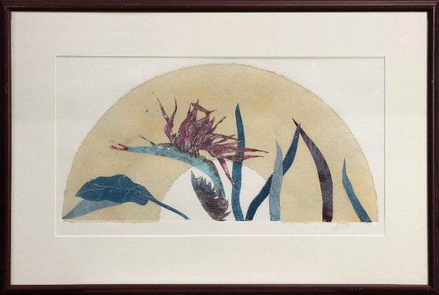 Mixed media painting of a bird of paradise plant