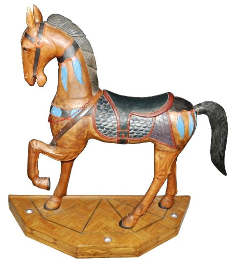Large carousel style wood carved horse sculpture