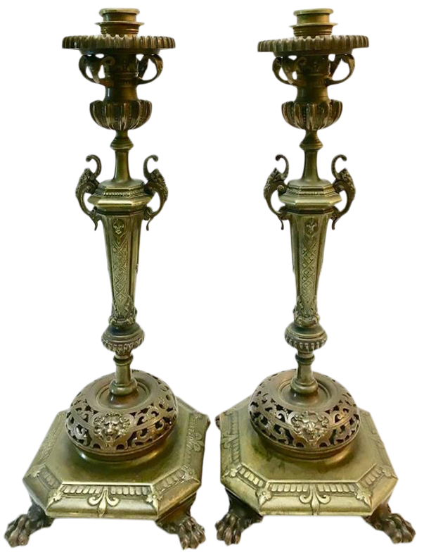 Pair of French Baroque style bronze candlesticks​