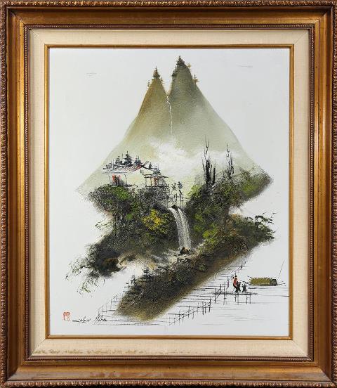 Oil and horsehair on canvas painting depicting an Oriental scenery by Chen Mao