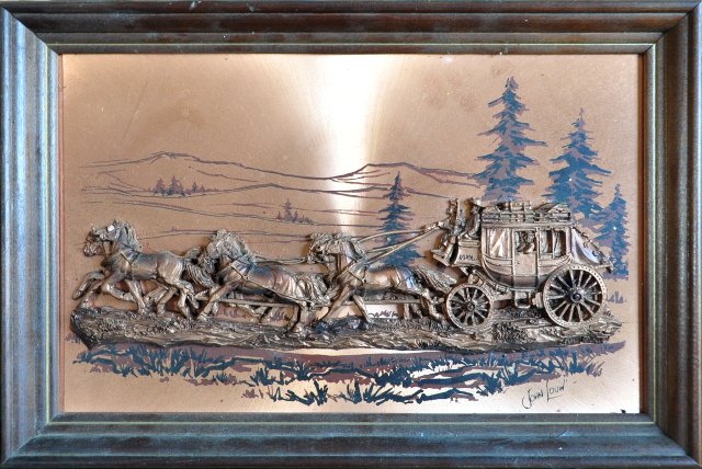 3D copper relief artwork of US Mail stagecoach by John Louw