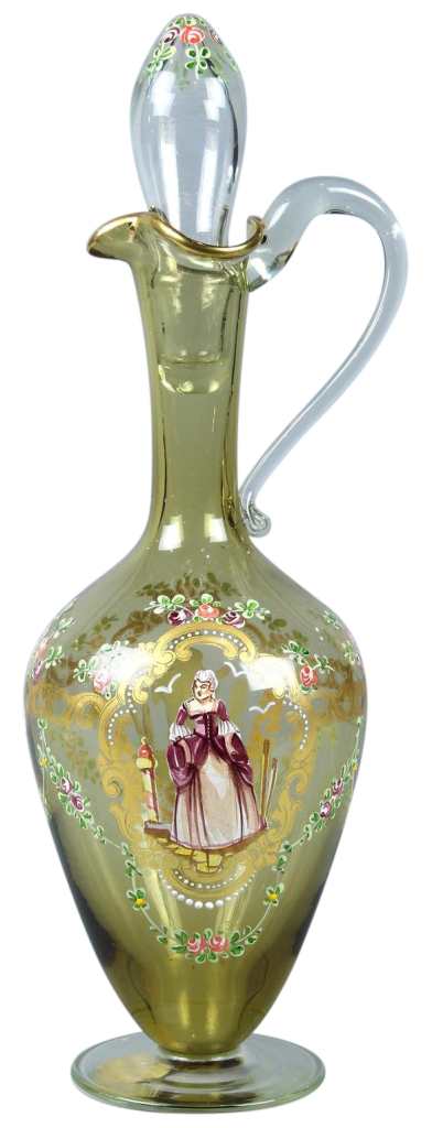 Salviati & Co. Italian Murano glass decanter with enamel artwork