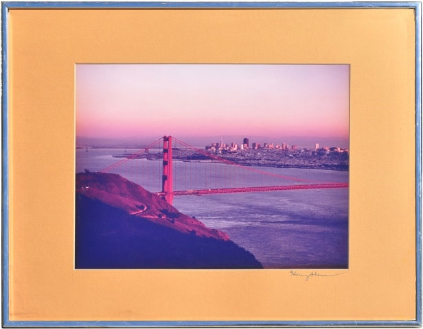 Framed vintage photograph of the Golden Gate Bridge and San Francisco