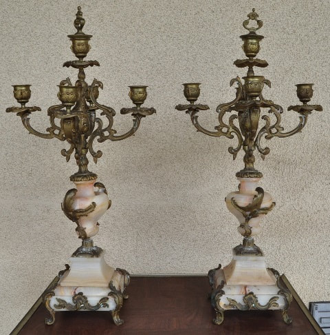 Pair of 19th century French brass and onyx 5-light candelabra