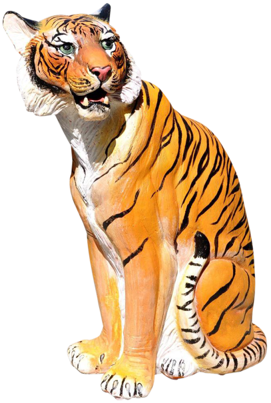 Hand-painted Continental terracotta seated tiger garden sculpture
