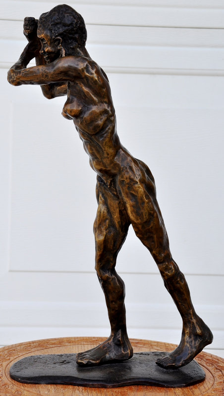 1996 bronze sculpture of study of an African woman by M. Katz