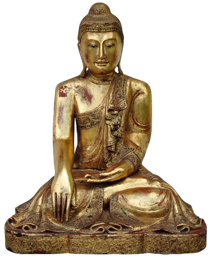 Thai giltwood sculpture of seated Buddha in Bhumisparsha Mudra