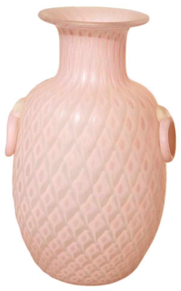 Large 19th century pink satin glass urn form vase with ring handles