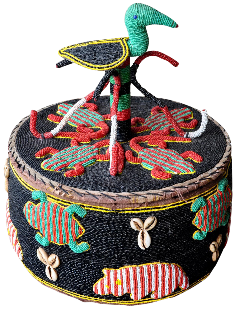 Yoruba beaded basket with animal motifs