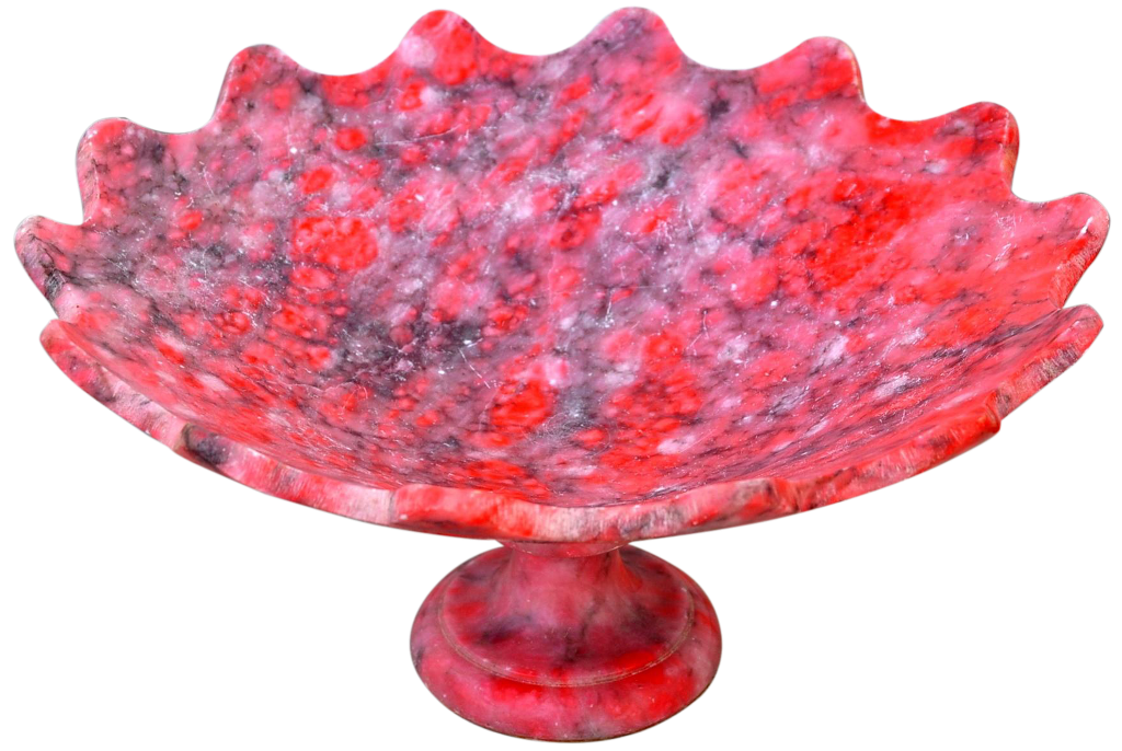 Vintage Italian coral/gray variegated alabaster footed Pedestal centerpiece bowl