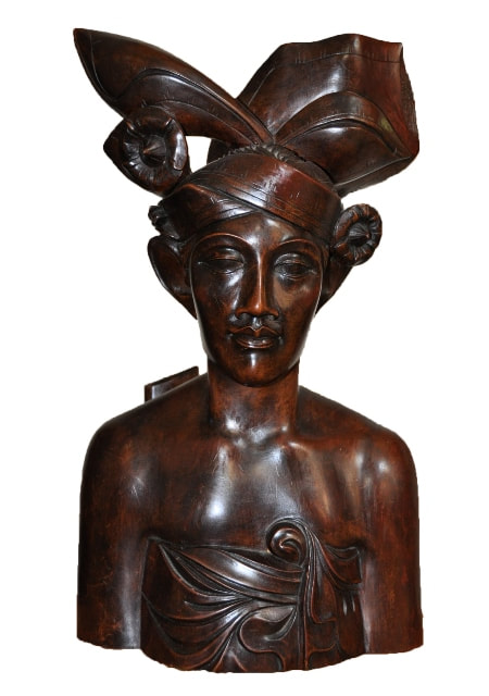 Large ironwood bust sculpture of a Balinese man