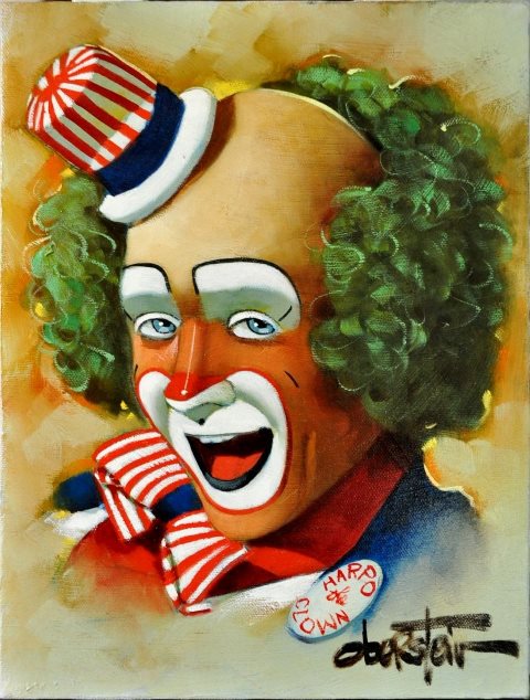 Original oil on canvas painting Harpo the Clown by Chuck Oberstein