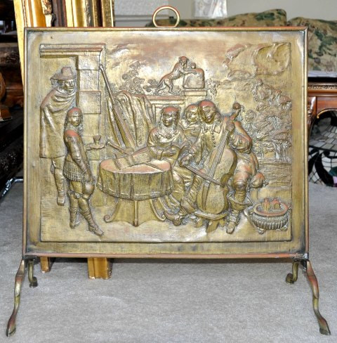 Victorian fireplace cover screen with embossed artwork