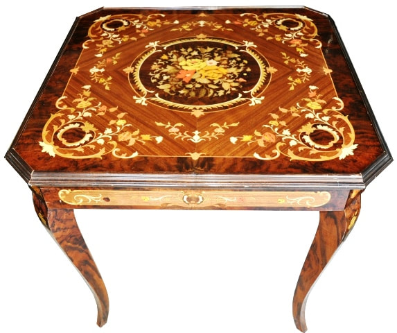 Italian game table with marquetry inlay floral patterns