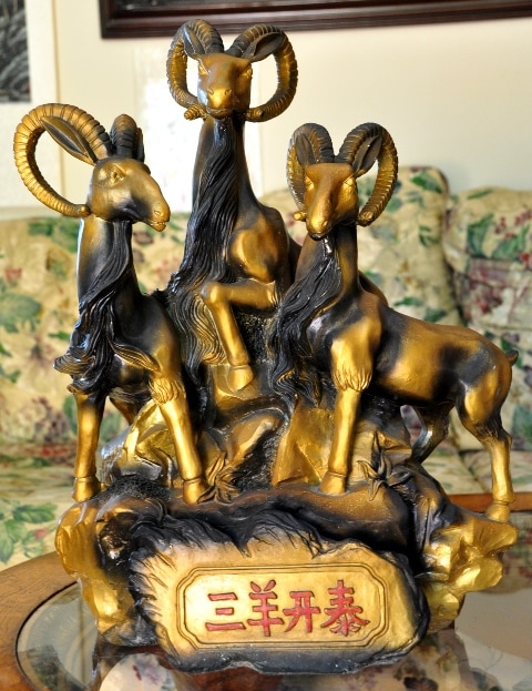 Chinese Feng Shui sculpture of three mountain goats