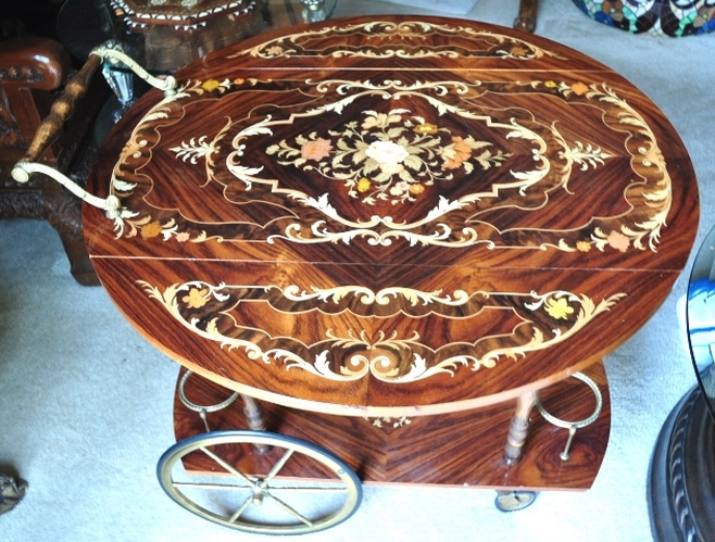 Italian marquetry round tea service cart from Sorrento