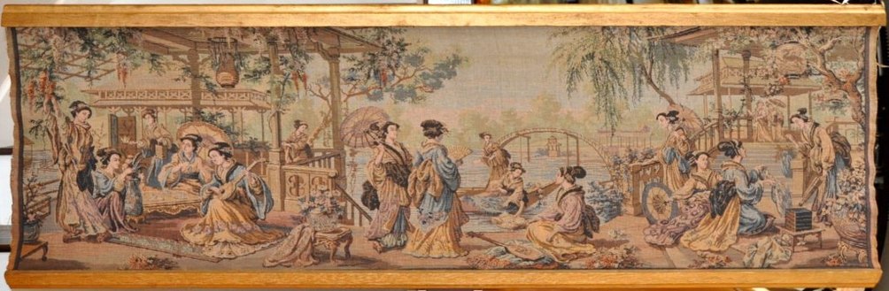 European tapestry depicting Oriental scenery with many ladies