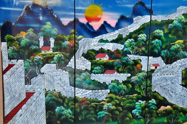 Set of 4 Vietnamese lacquer painting panels depicting the Great Wall of