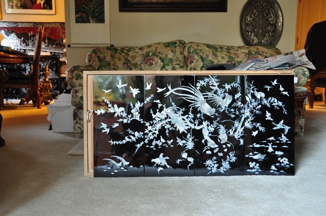 Vietnamese Mother Of Pearl Inlay Black Lacquered Painting
