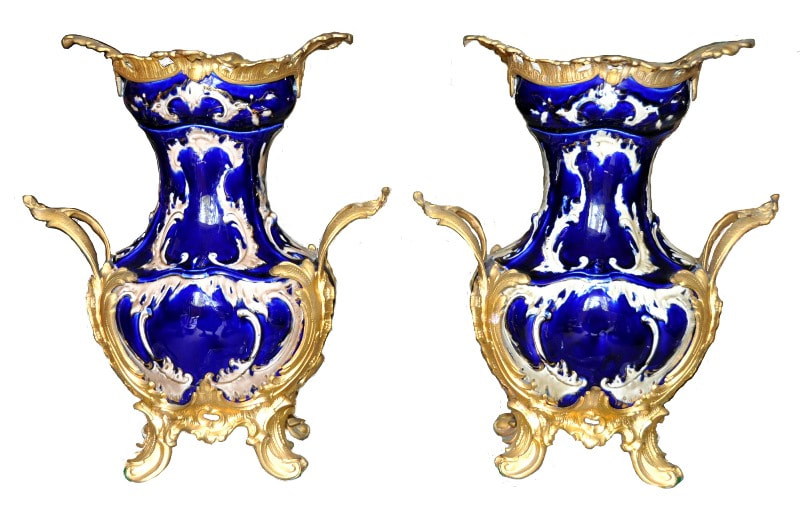 Monumental Sitzendorf potpourri porcelain vase with figural handles and floral decorations