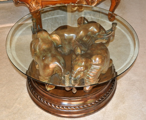 Coffee tea table with 3 elephant sculpture base
