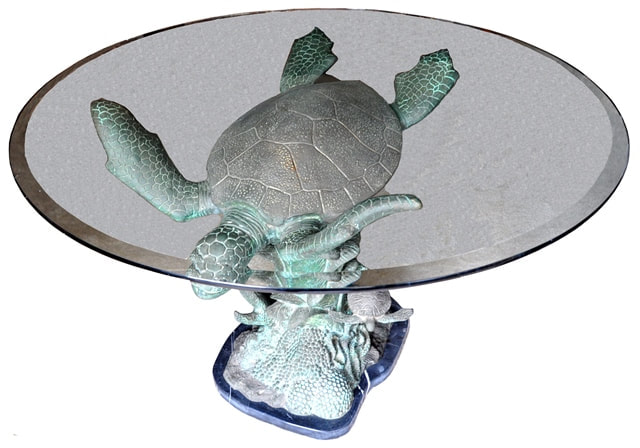 Rare bronze turtle sculpture base dining coffee garden table