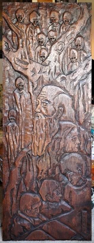 Jean-Claude Gaugy wood relief carving of the Prophet and the Tree of Life